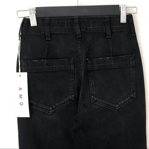 New! AMO Anthropologie Slim Dock High Rise Straight Button Fly Ankle Black Jeans - Picture 11 of 15